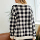 Gingham Check Button Down Long Sleeve Relaxed Sweater Cardigan
