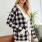 Gingham Check Button Down Long Sleeve Relaxed Sweater Cardigan