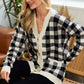 Gingham Check Button Down Long Sleeve Relaxed Sweater Cardigan