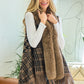 Hound Tooth Check Sweater Poncho Cape Vest with Faux Fur Trim