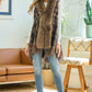 Hound Tooth Check Sweater Poncho Cape Vest with Faux Fur Trim