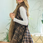 Hound Tooth Check Sweater Poncho Cape Vest with Faux Fur Trim