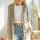 Gray Marbled Hooded Tunic Cinch Waist with Toggle Button Sweater Cardigan