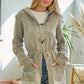 Gray Marbled Hooded Tunic Cinch Waist with Toggle Button Sweater Cardigan