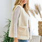 Sherpa Fleece  Snap Buttoned Vest with Faux Suede Patched Pocket