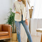 Sherpa Fleece  Snap Buttoned Vest with Faux Suede Patched Pocket
