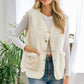 Sherpa Fleece  Snap Buttoned Vest with Faux Suede Patched Pocket