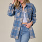 Brushed Flannel Plaid Lapel Button Down Shacket Shirt Jacket