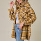Brushed Flannel Plaid Lapel Button Down Shacket Shirt Jacket