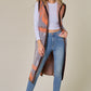 Grey Orange Aztec Pattern Hooded Long Knit Sweater Open Front Vest