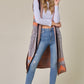Grey Orange Aztec Pattern Hooded Long Knit Sweater Open Front Vest