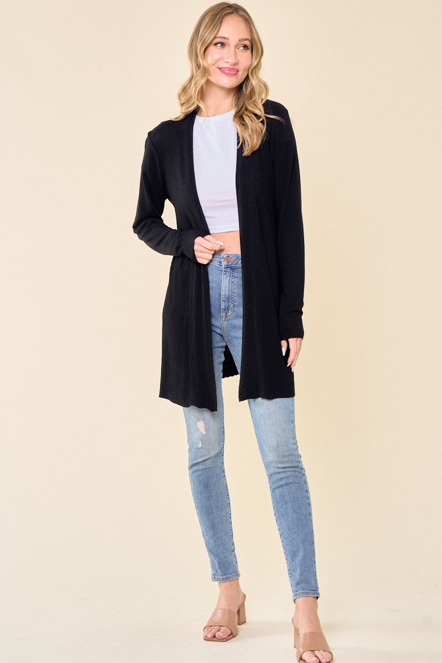 Women Lightweight Long Sleeve Soft Drape Open Front  Cardigan