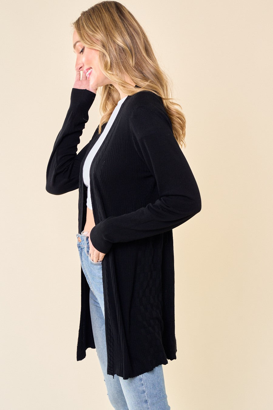 Women Lightweight Long Sleeve Soft Drape Open Front  Cardigan