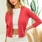 Women 3/4 Sleeve Open Front Knit Cropped Bolero